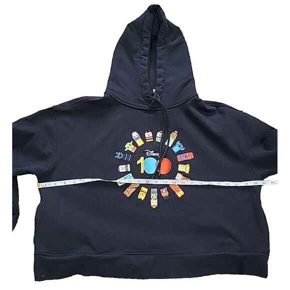 Disney 100 Friend Cropped Hoodie Womens XL Black Pullover Embroidered Characters - Picture 9 of 16